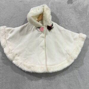 Savannah Poncho Girls 4T White Faux‎ Fur Cape Coat Floral